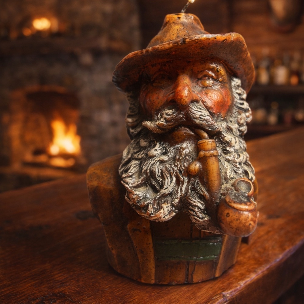 Vintage Black Forest Hunter Head Figural Wax Candle Bavarian Woodsman Pipe 70’s